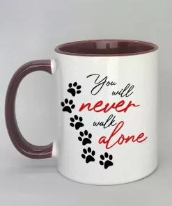 Keramiktasse You will never walk alone Innenseite bordeaux