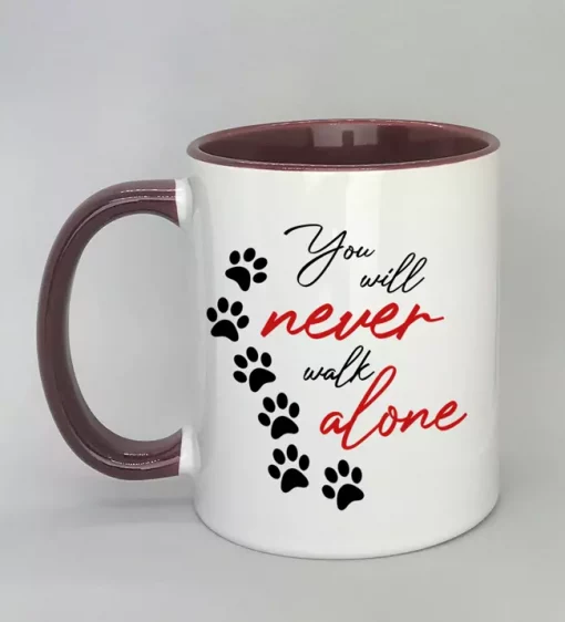 Keramiktasse You will never walk alone Innenseite bordeaux