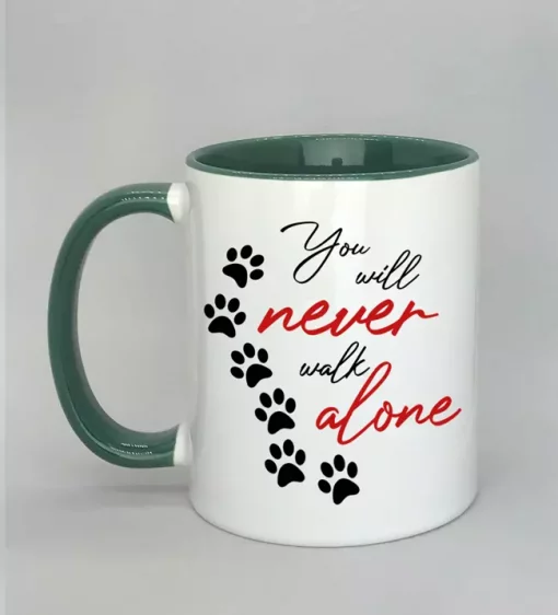 Keramiktasse You will never walk alone Innenseite dunkelgrün