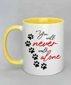 Keramiktasse You will never walk alone Innenseite gelb