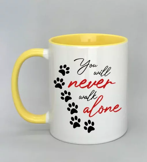 Keramiktasse You will never walk alone Innenseite gelb