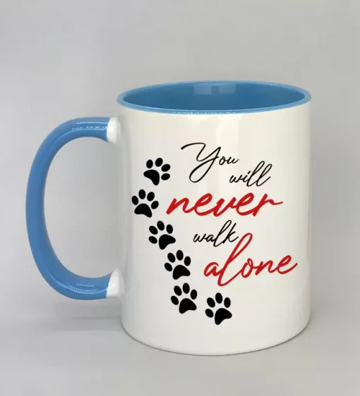 Keramiktasse You will never walk alone Innenseite hellbleu