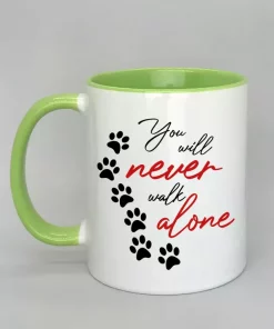 Keramiktasse You will never walk alone Innenseitehellgrün