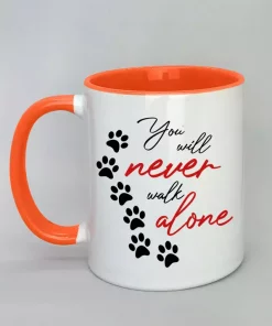 Keramiktasse You will never walk alone Innenseite orange