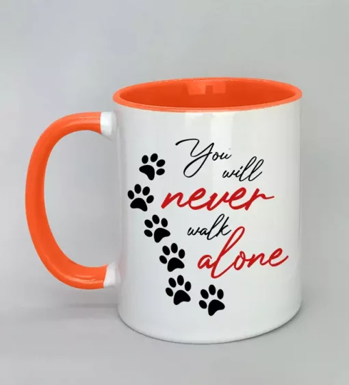 Keramiktasse You will never walk alone Innenseite orange