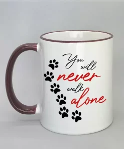 Keramiktasse You will never walk alone Rand bordeaux