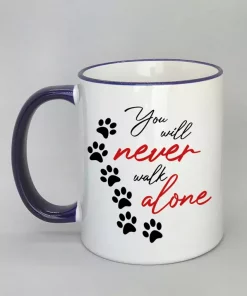 Keramiktasse You will never walk alone Rand dunkelblau