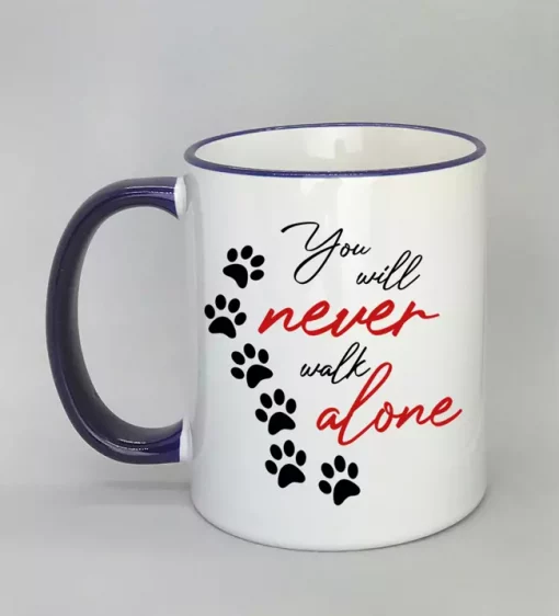 Keramiktasse You will never walk alone Rand dunkelblau