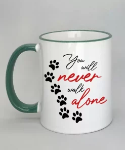 Keramiktasse You will never walk alone Rand dunkelgrün