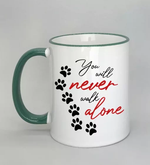 Keramiktasse You will never walk alone Rand dunkelgrün