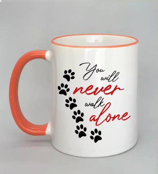 Keramiktasse You will never walk alone Rand orange