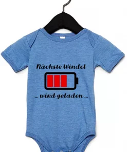 Kurzarm Babybody Nächste Windel wird geladen blau