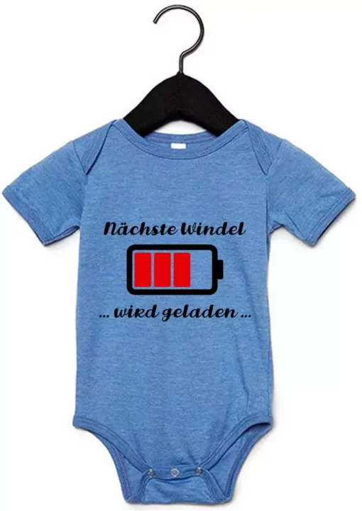 Kurzarm Babybody Nächste Windel wird geladen blau