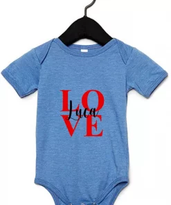 Kurzarm Babybody LOVE mit Namen blau