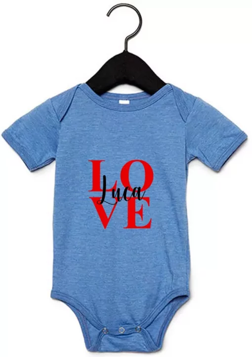 Kurzarm Babybody LOVE mit Namen blau