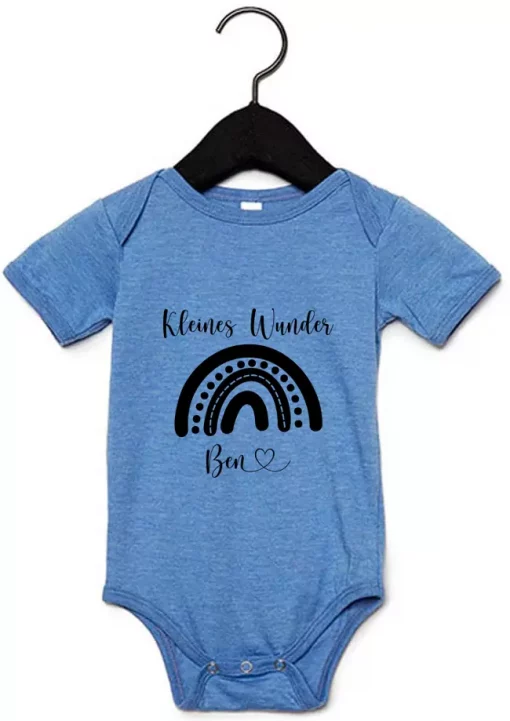 Kurzarm Babybody Kleines Wunder mit Name blau