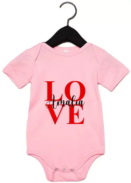 Kurzarm Babybody LOVE mit Namen pink