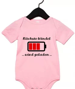 Kurzarm Babybody Nächste Windel wird geladen pink