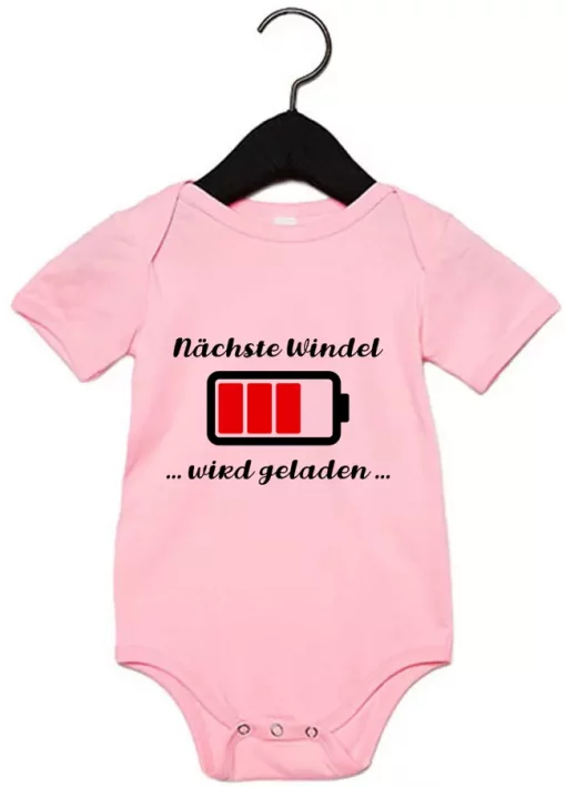 Kurzarm Babybody Nächste Windel wird geladen pink