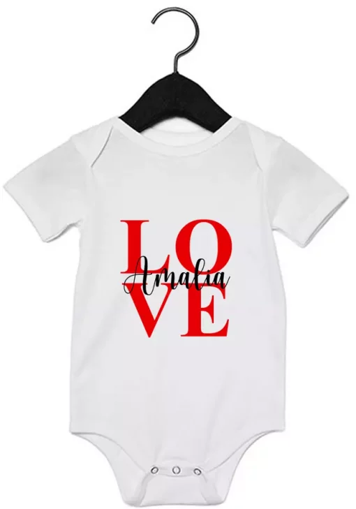 Kurzarm Babybody LOVE mit Namen weiß