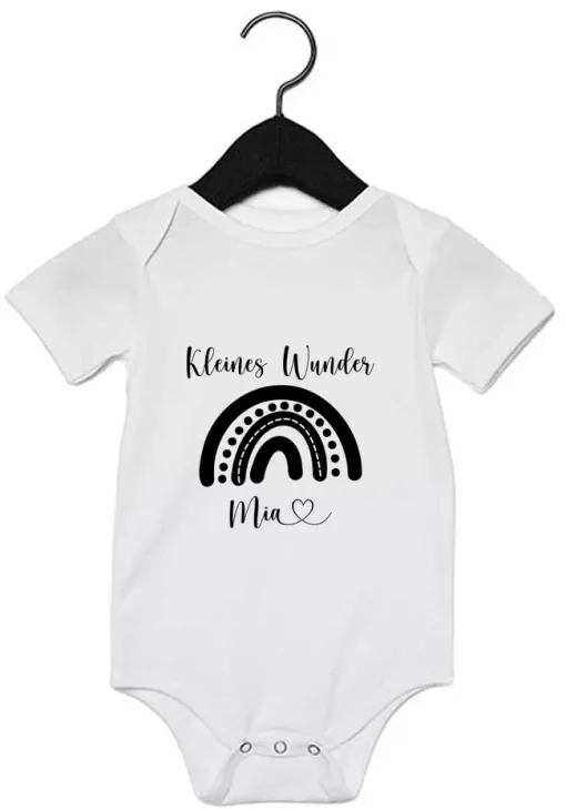 Kurzarm Babybody Kleines Wunder mit Name weiß