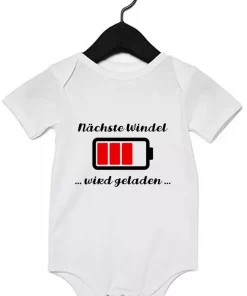 Kurzarm Babybody Nächste Windel wird geladen weiß