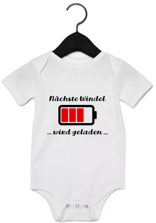 Kurzarm Babybody Nächste Windel wird geladen weiß