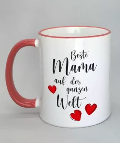 Spruchtasse Beste Mama auf der ganzen Welt Rand rot