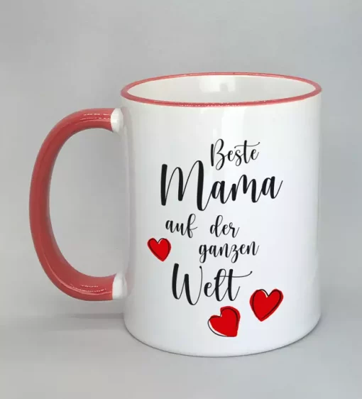 Spruchtasse Beste Mama auf der ganzen Welt Rand rot