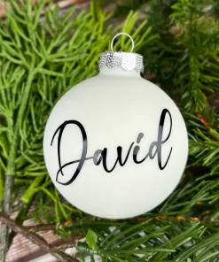Christbaumkugel mit Name weiß