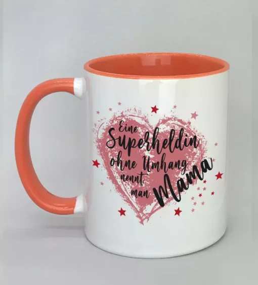 Spruchtasse Superheldin Mama Innenseite rot