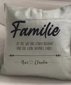 Spruchkissen Familie ist da wo das Leben beginnt Khaki