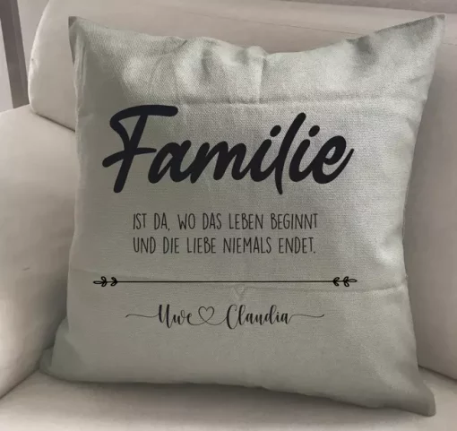 Spruchkissen Familie ist da wo das Leben beginnt Khaki