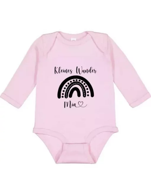Langarm Baby Body Kleines Wunder Name pink