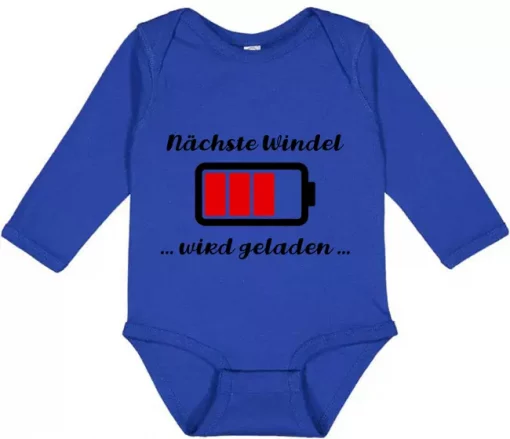 Langarm Baby Body Nächste Windel wird geladen blau