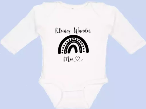 Langarm Baby Body Kleines Wunder Name weiß