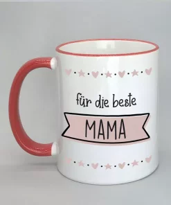 Spruchtasse für die beste Mama Rand rot