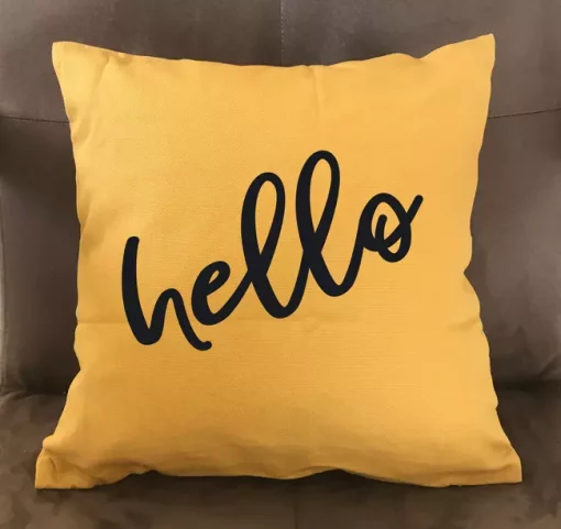 Spruchkissen Hello dunkelgelb