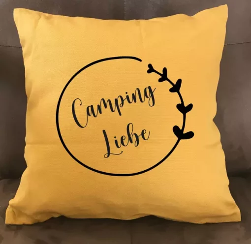 Kissen Camping Liebe dunkelgelb