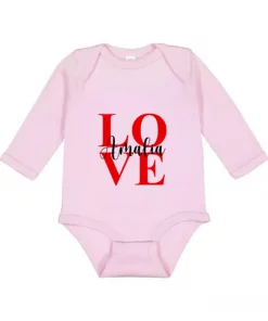 Langarm Baby Body LOVE mit Name rosa