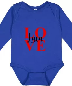Langarm Baby Body LOVE mit Name blau