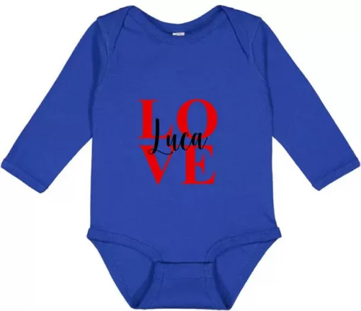 Langarm Baby Body LOVE mit Name blau