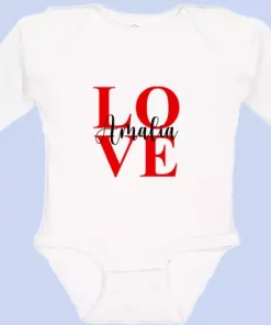 Langarm Baby Body LOVE mit Name weiß