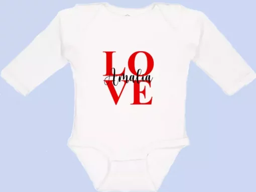 Langarm Baby Body LOVE mit Name weiß