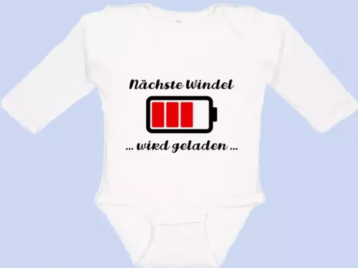 Langarm Baby Body Nächste Windel wird geladen weiß