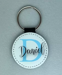 Leder Schlüsselanhänger mit Name blau