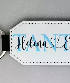 Personalisierter Leder Schlüsselanhänger TANTE blau