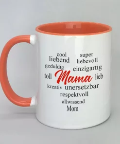 Keramiktasse mit Wortherz Mama Innenseite rot