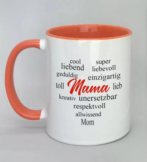 Keramiktasse mit Wortherz Mama Innenseite rot
