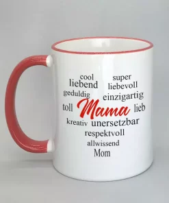 Keramiktasse mit Wortherz Mama Rand rot